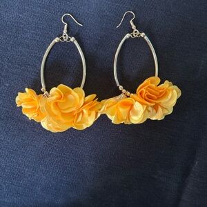 Elegant Yellow Floral Hoop Earrings